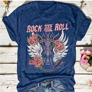 🪷 Rock Angel Wing Rose Print Graphic Tee